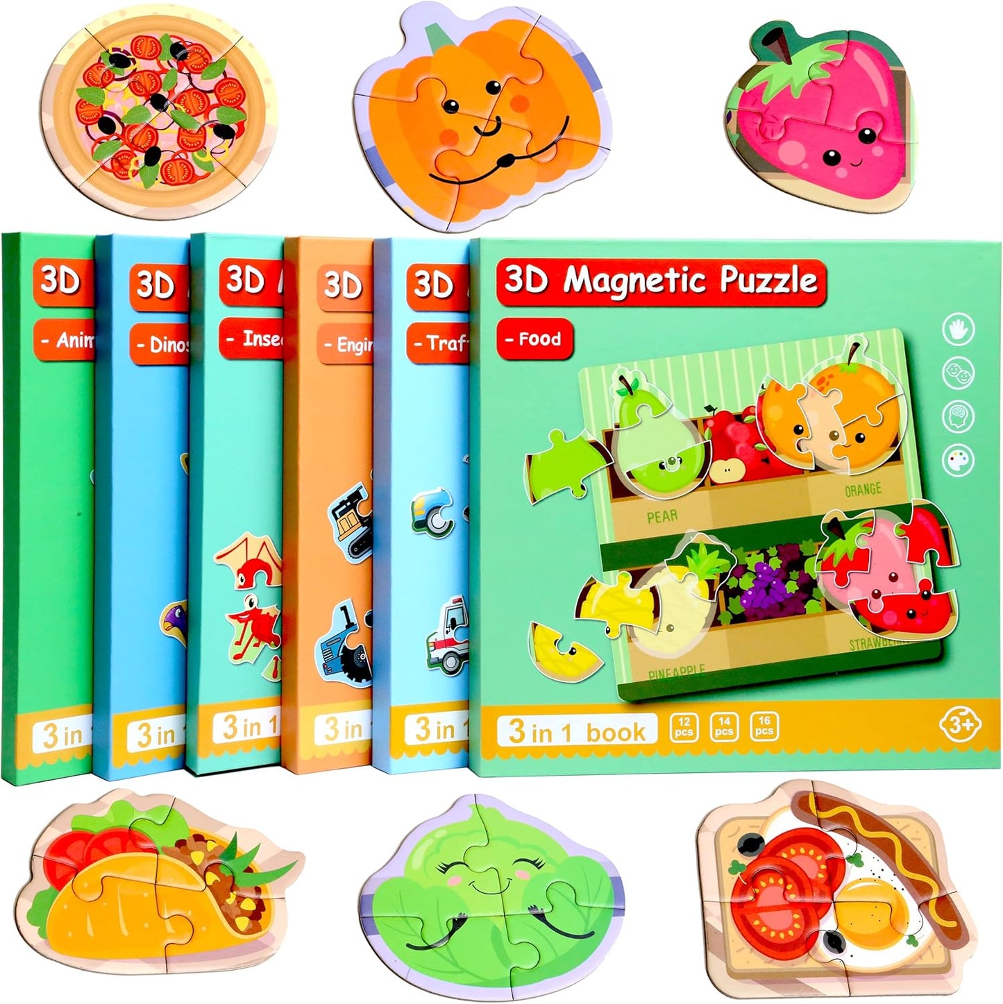 Magnetic Puzzles for Kids Ages 1-3, Travel Toddler Puzzles Ages 2-4 Year, Excavator Refrigerator Magnet for Kids Learning Gift for Road Trip