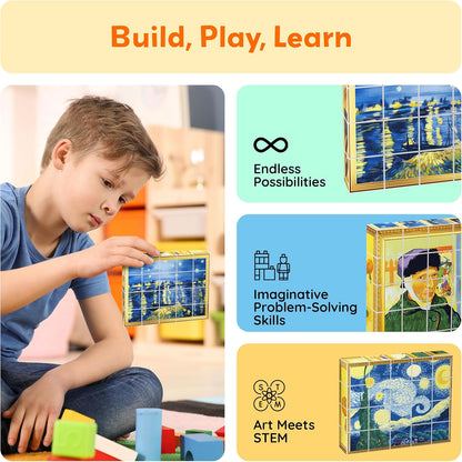 PicassoTiles Magnetic Cube Puzzle 7-in-1 Dinosaur Theme Pattern Magnet Mix Match Building Cubes Toy Set Kids Ages 3 & Up Preschool Children Promote Problem Solving Skills PMC10