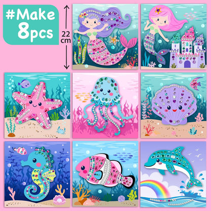 EZCRA Easy Arts and Crafts for Kids - Fun Gem Sticker Kit - 8 Unicorn Princess Themes, 990+ Stickers - Gem Art for Kids - Diamond Art Kits - Gifts for Girls Ages 3-8