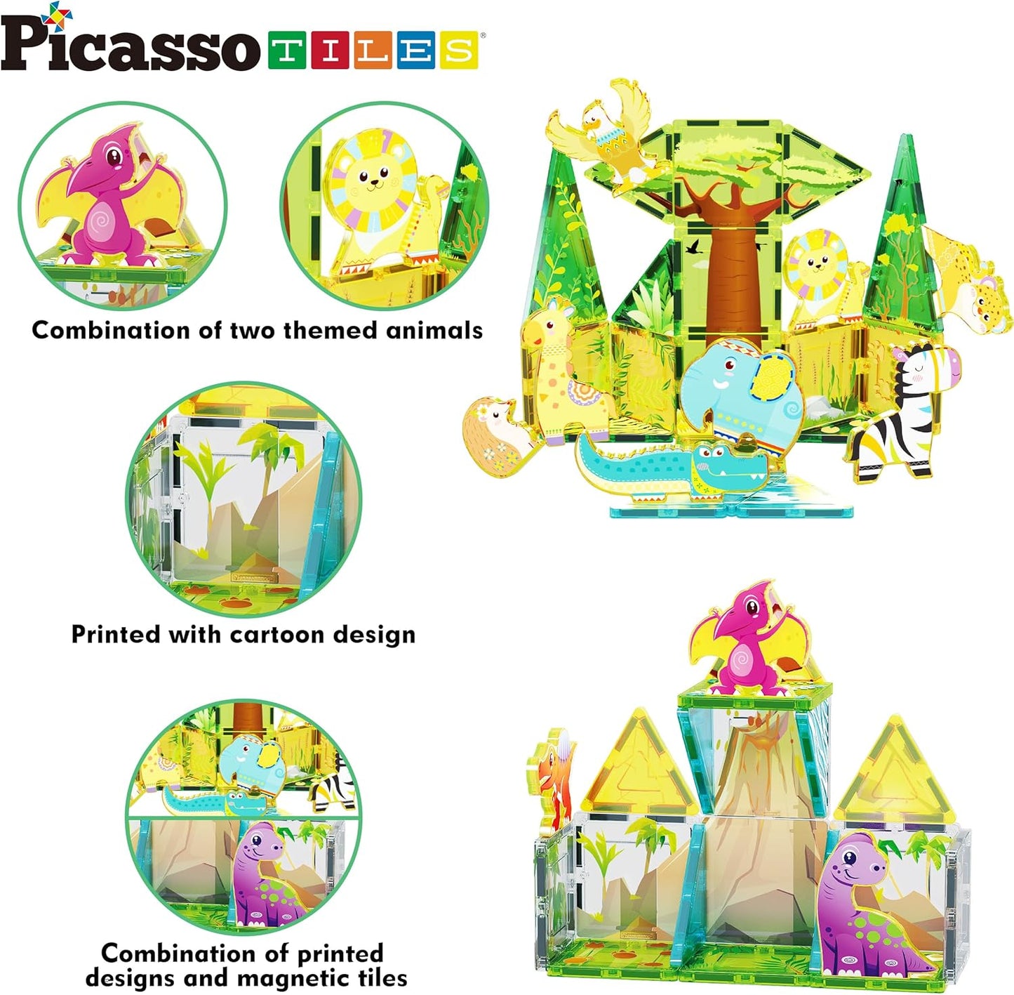 PicassoTiles Magnetic Tiles Magnet Tile Building Blocks Marine Animal World Themed Set with 8 Ocean Character Action Figures STEM Learning Toy Construction Toddlers Boys Girls Ages 3+ PTQ25