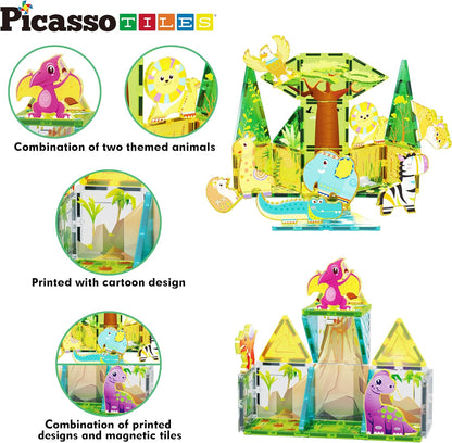 PicassoTiles Magnetic Tiles Magnet Tile Building Blocks Marine Animal World Themed Set with 8 Ocean Character Action Figures STEM Learning Toy Construction Toddlers Boys Girls Ages 3+ PTQ25