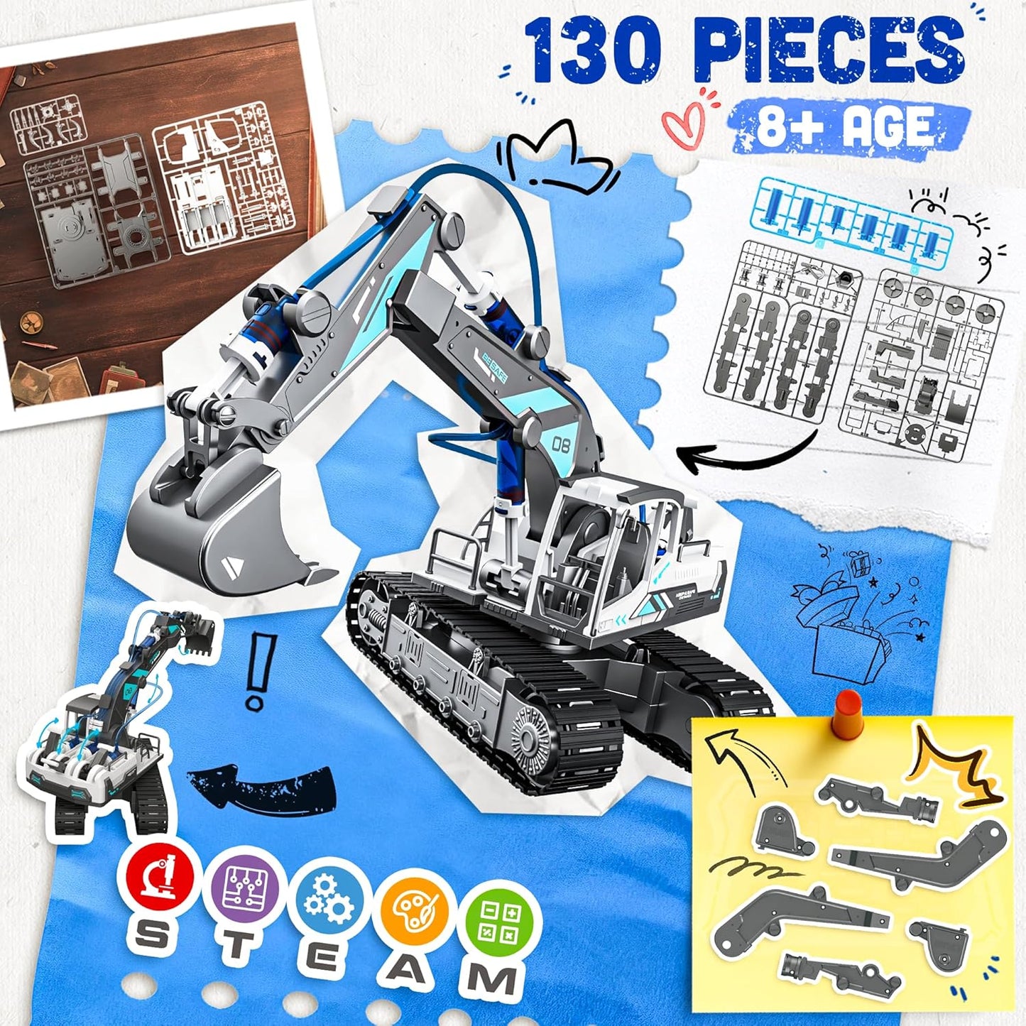 SMILESSKIDDO Science Kits for Kids Age 8-12 - 137 Pcs STEM Toys for Ages 8-13 with Hydraulic Grab, Teen Boys Gift Ideas Crane Toy, Teenage Engineering Kit Construction Vehicle Toys