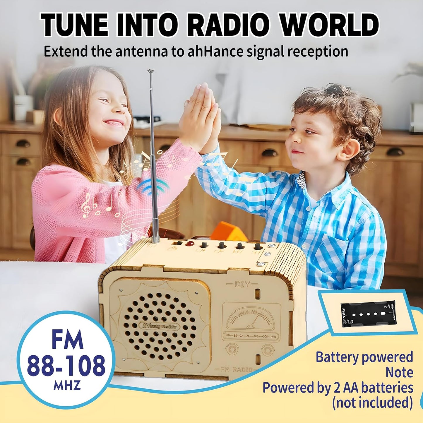 FM Radio Kit, STEM Toys for Ages 8-13, DIY Wooden 3D Puzzle to Build a Working FM Radio, Educational Science Kit for Kids 8-12+, 88-108 MHz