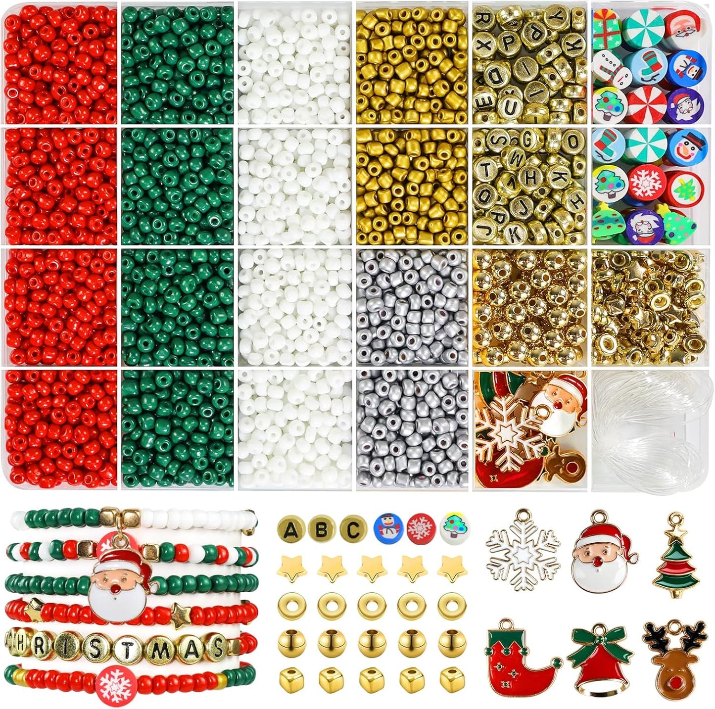 Redtwo 4mm Glass Seed Beads for Jewelry Bracelet Making Kit, Small Beads Friendship Bracelet Kit, Tiny Waist Beads with Letter Beads and Elastic String, DIY Art Craft Girls Gifts