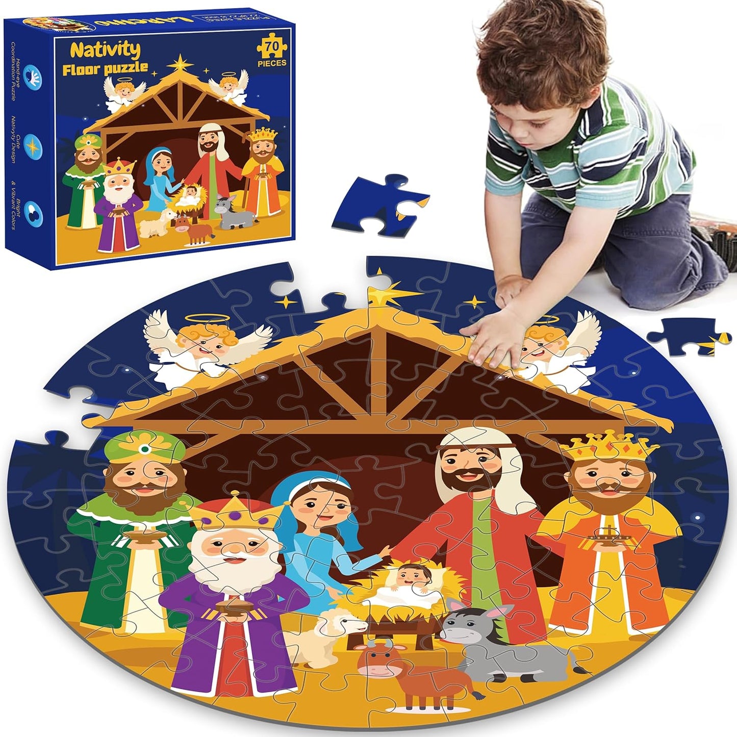 70pcs Easter Floor Puzzles for Kids Age 3-8, Easter Basket Stuffer Gifts for Kids Boy Girls Jumbo Bunny Puzzles Egg Hunt Party Favors