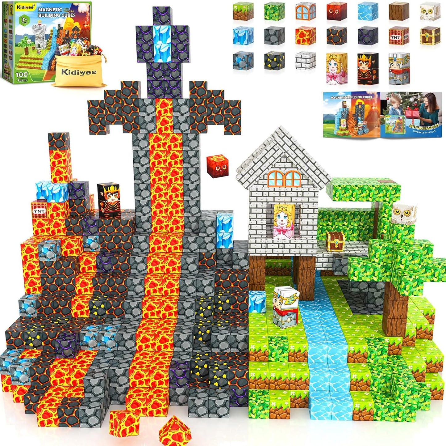 Magnetic Blocks, Build Mine Magnet World Forest Farm Edition, Magnetic Building Blocks for Kids Ages 4-6 6-8 8-12, Sensory STEM Toys for Boys & Girls