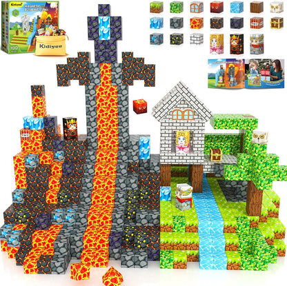 Magnetic Blocks, Build Mine Magnet World Forest Farm Edition, Magnetic Building Blocks for Kids Ages 4-6 6-8 8-12, Sensory STEM Toys for Boys & Girls