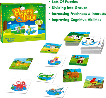 48 Food Matching Puzzles with Error-Correction Mechanism Pre-Primer in 2 Pieces, Perfect for Preschool Learning (24 Blocks Double Sided)