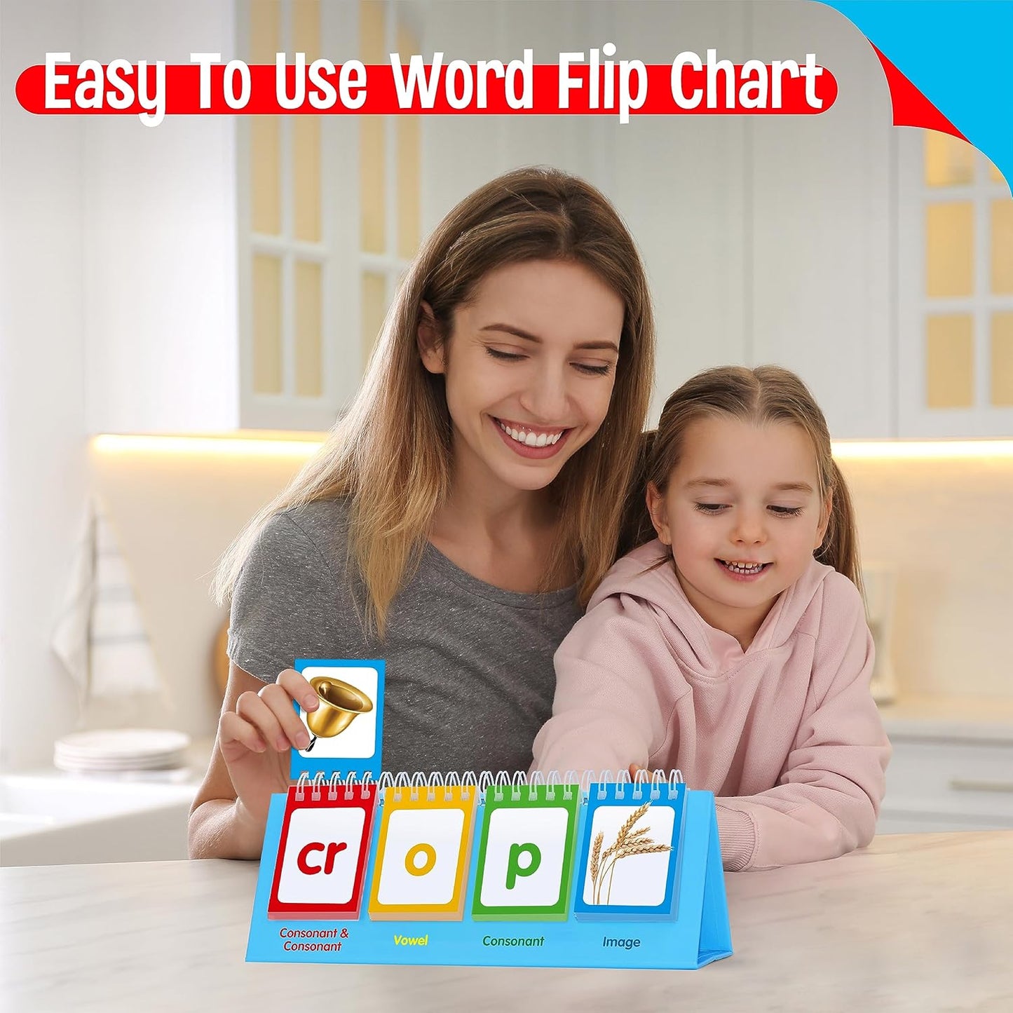 CVC Word Flip Chart - Double Sided 40 Short Vowel Word Flashcards, Freestanding, Educational Learning Tool for School Supplies