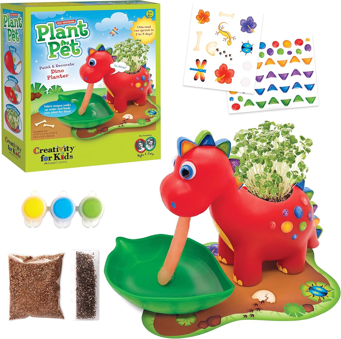 Creativity for Kids Dinosaur Self Watering Plant Pet, Kids DIY Kit, Dinosaur Crafts for Boys, Easter Basket Stuffers (Ages 6+)