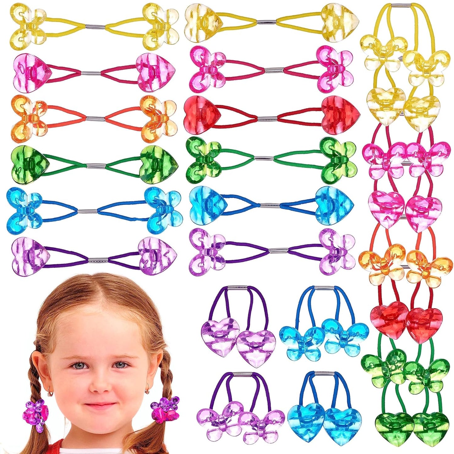 20pc Ponytailers Balls Elastics 18mm Round Opaque Multicolored Twin Beads Bauble Holders Toddler Kids Braiding Styling