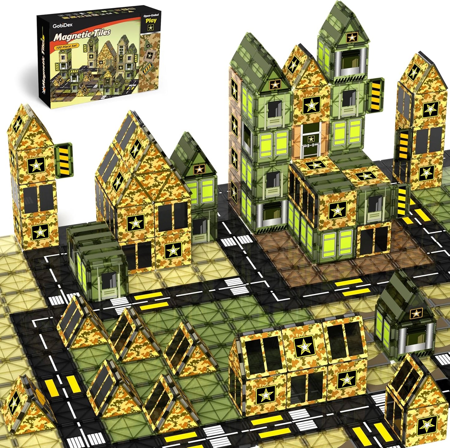 GobiDex 100PCS Army Magnetic Tiles Building Set for Kids, STEM Military Magnetic Building Blocks with 6 Magnetic Army Men, Educational Construction Toys Gift for Boys Girls 3 4 5 6 7 8 9+ Year Old