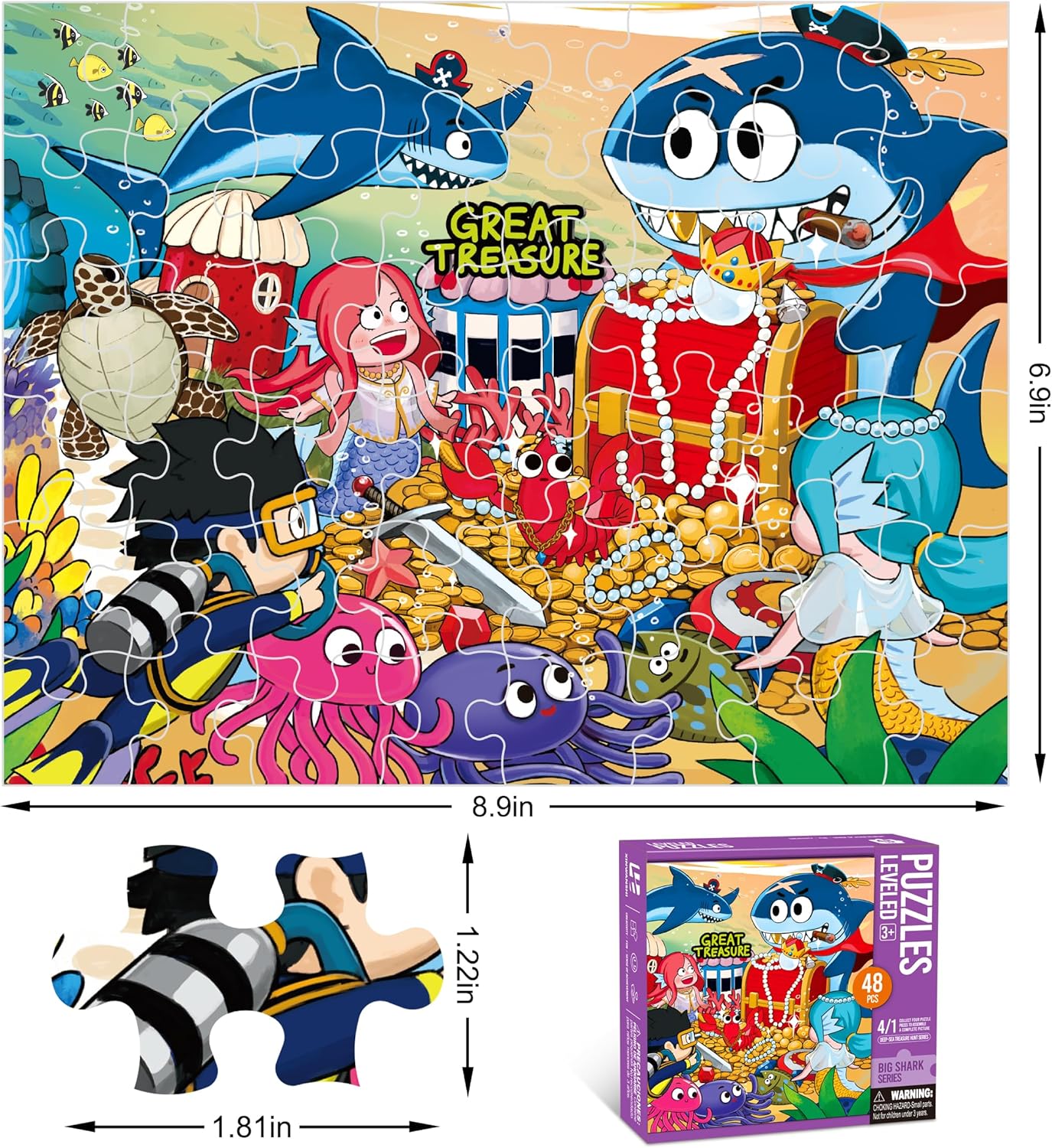 Puzzles for Kids Ages 3-8 Year Old,35pcs Jigsaw Puzzles for Toddlers & Children Ages 4-6，Educational Floor Puzzles with Storage Box for Gifts（Fire Engine）