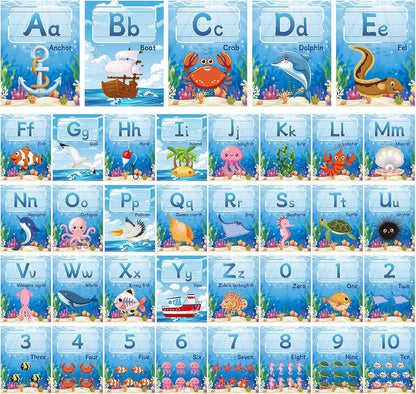 37 Pcs Alphabet for Classroom Wall Under The Sea Bulletin Board Set Alphabet Number 0-10 Line ABC Letters for Classroom Wall Decor (Ocean)