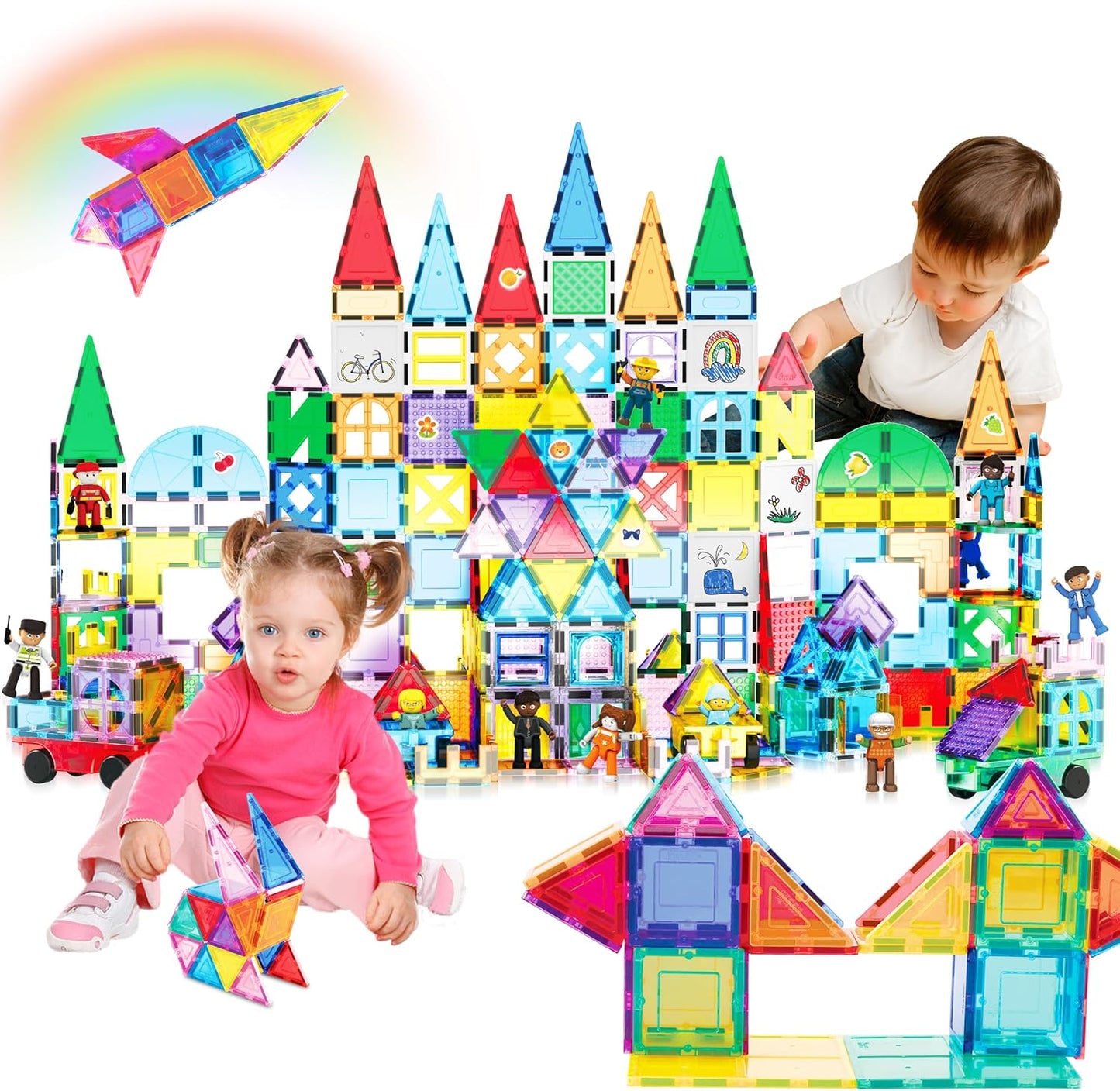 PicassoTiles 101 PCs Magnetic Tiles Building Block with Storage Case Included Bold Colors Travel Carry Case Construction Set for Boys & Girls Great Gift Preschool Kindergarten Montessori Playing Toys
