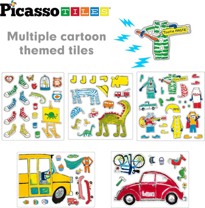 PicassoTiles Magnetic Tiles Pete the Cat Home Theme Building Blocks Double Sided Printing Toddler Magnet Toys Education STEM Learning Kit Construction Brain Development Preschool Kid Game Boy Girl 3+