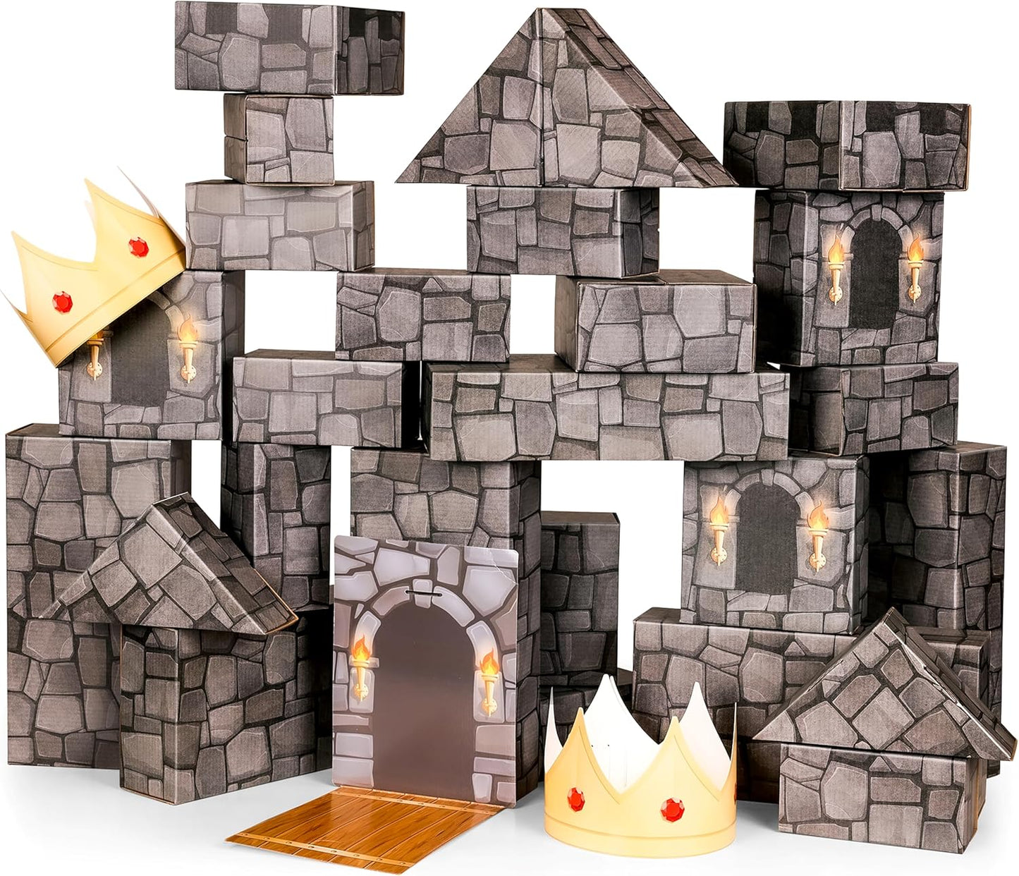 NATIONAL GEOGRAPHIC Kids Jumbo Cardboard Building Blocks – 40 Heavy-Duty Bricks in 3 Sizes, Build & Learn with Game Spinner & Activity Cards for Kids 3+, Indoor Play Construction Toy for STEM Learning
