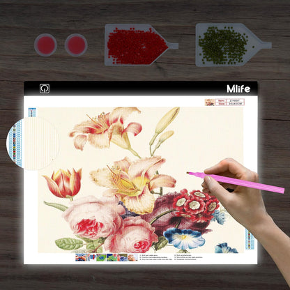 B4 LED Light Pad - Upgraded Diamond Art Light Box Dimmable Tracing Light Board, Sketching, Animation, Drawing Light Box with 4 Fasten Clips