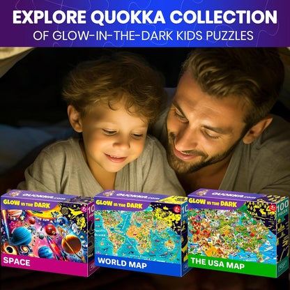 QUOKKA 3X Set Learning Board Games for Kids 8-12 - Educational Trivia Cards Ages 6-8 - Travel United States - World Map - Explore Outer Space - Gift for Children and Teens 4-8 - Jigsaw Puzzles
