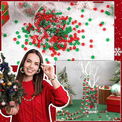 UPINS 1200Pcs Christmas Pony Beads Friendship Plastic Small Hair Beads Red Green White Pony Beads for Necklace Supplies (Christmas)