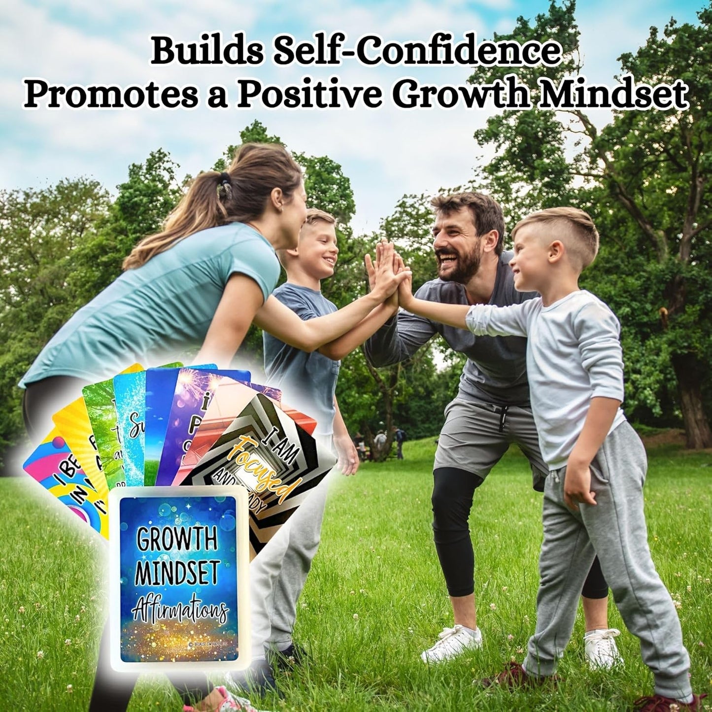 Growth Mindset Positive Affirmation Cards, 54 Affirmations, 150+ Inspiring Questions, Glossy Coated Cards with Storage Box, Meaningful Gift, Loved by Teachers, Therapists and Parents