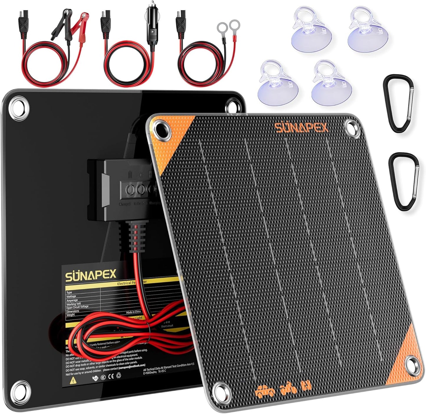 SUNAPEX 12V 10 Watt Solar Trickle Charger Maintainer - Waterproof Solar Powered Battery Charger - Solar Panel Kit Built-in Smart Charge Controller for Car Rv Trailer Truck Boat Automotive Marine