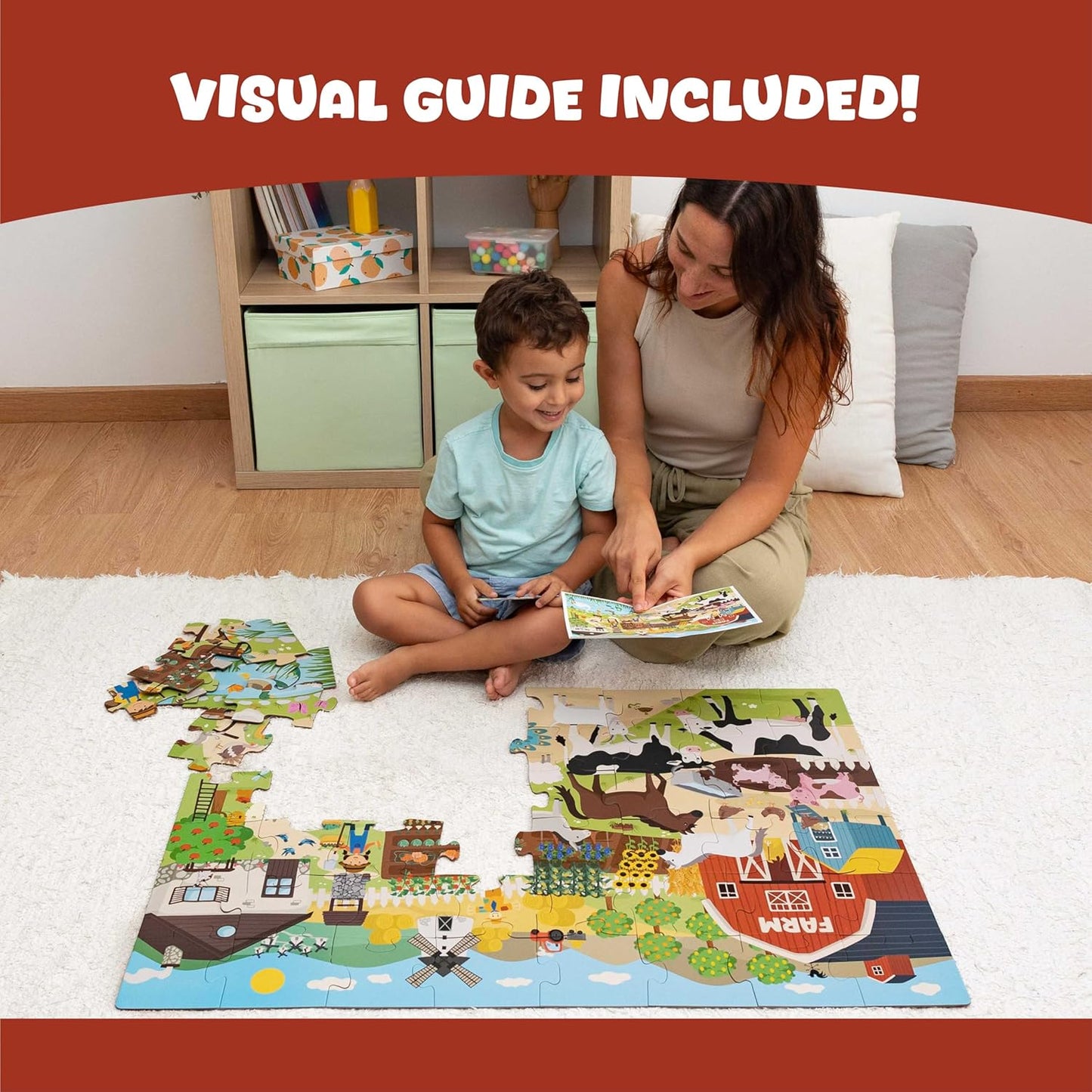 BONNYCO Giant Floor Puzzles for Kids of Jungle Animals with 48 Large Pieces. Safari Jumbo Puzzle 36.2 x 24.4 in, Gifts for Boys and Girls, Educational Kids Toys Ages 2-8
