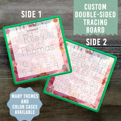 Kid's Name Tracing Board | Dry Erase Letter Tracing | Reusable Name Board | Alphabet Letters | Personalized | Candy Theme
