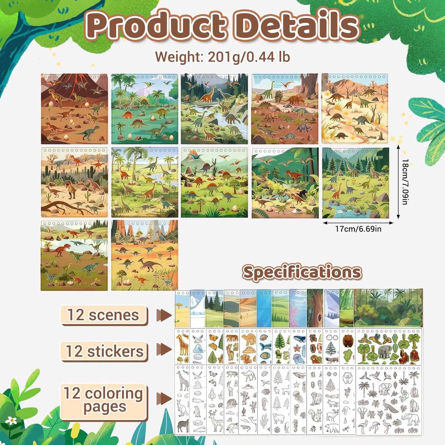 Animal Sticker Book for Toddlers 2-4 Years Sticker Activity Book for Kids with 12 Scenes & 12 Coloring Pages Toddler Travel Essential Quiet Time Activities