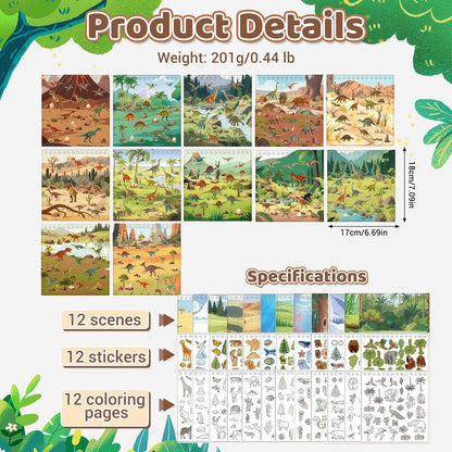 Animal Sticker Book for Toddlers 2-4 Years Sticker Activity Book for Kids with 12 Scenes & 12 Coloring Pages Toddler Travel Essential Quiet Time Activities