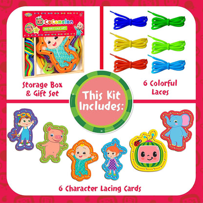 Cocomelon My First Lace Art- Wooden Cocomelon Tracing Activity- 6 Characters & 6 Laces Included- Fine Motor Development Toy for Toddlers & Preschoolers- Reusable Craft Kit-Gift for Boys Girls 3+