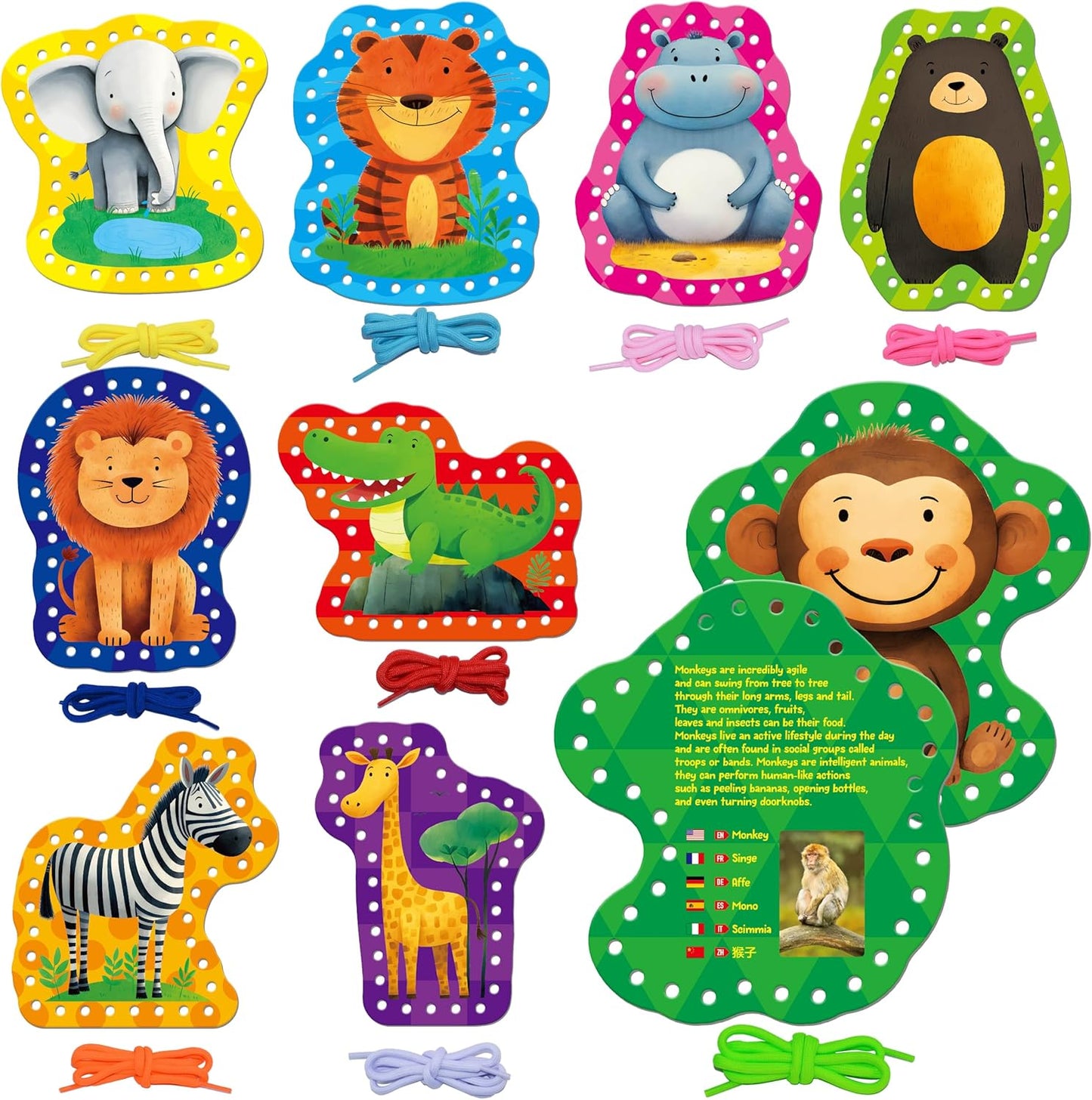 SpriteGru 9 Pieces Kids Lacing Cards, Double Sided Sewing Cards in 9 Vehicle Cards with 9 Colorful Laces, Imagination Development Lacing Toys Games for Children Educational and Learning Activity