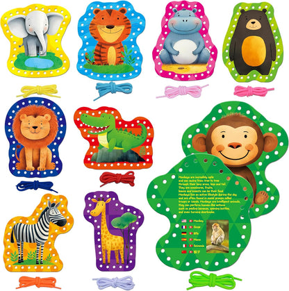 SpriteGru 9 Pieces Kids Lacing Cards, Double Sided Sewing Cards in 9 Vehicle Cards with 9 Colorful Laces, Imagination Development Lacing Toys Games for Children Educational and Learning Activity
