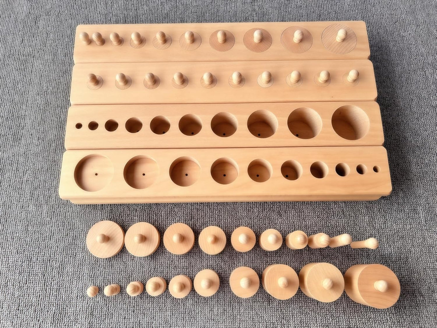 Montessori Sensorial Cylinder Blocks Beechwood 18.9" 12.5lbs- Premium Solid Beechwood Educational Materials, Visual Discrimination Toys, Preschool Learning Supplies for Fine Motor Skills Development