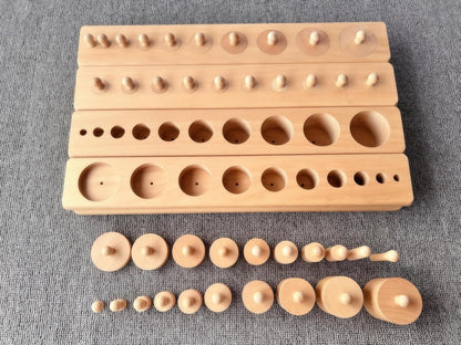 Montessori Sensorial Cylinder Blocks Beechwood 18.9" 12.5lbs- Premium Solid Beechwood Educational Materials, Visual Discrimination Toys, Preschool Learning Supplies for Fine Motor Skills Development