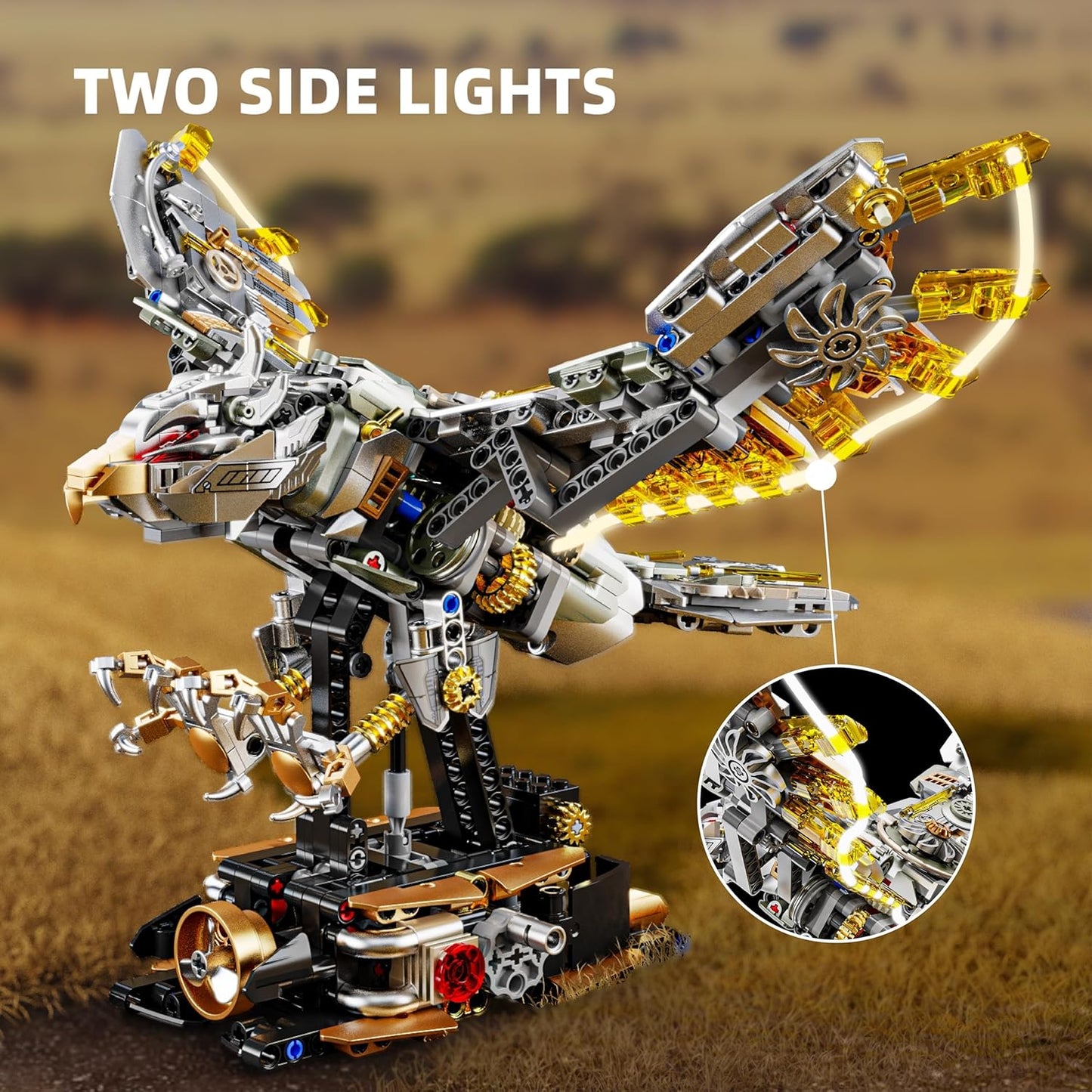 1085-PCS Mechanical Piranhas Fish Building Set with LED Light, Movable Linkage Gears, Display Stand,Mechanical Fish