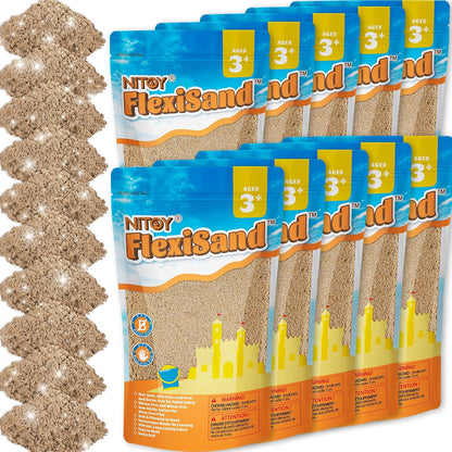 NiToy FlexiSand 19 lbs Moldable Self-Sticking Sand, Never Dries Out Fun for Over 3 Years Old Kids Bulk Refill for Sensory Sand Box Toys, Ideal for Shaping, Squeezing and Rolling (Dark Yellow)
