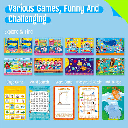 Logic Puzzles Game Pad, 30 Reusable & Erasable Logical Thinking Games-Sudoku, Scavenger Hunt, Math Games, Dry Erase Brain-Boosting Puzzles Activities Pad for Kids, Road Trip, Airplane & Car Travel