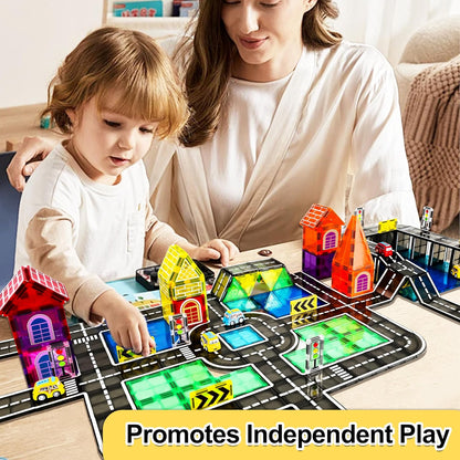 Drofex 42pcs Magnetic Tiles Road, Magnetic Building Blocks City Construction Toys for 3+Year Old Boys Girls, Kids Montessori Toys for Toddler, STEM Learning Gifts