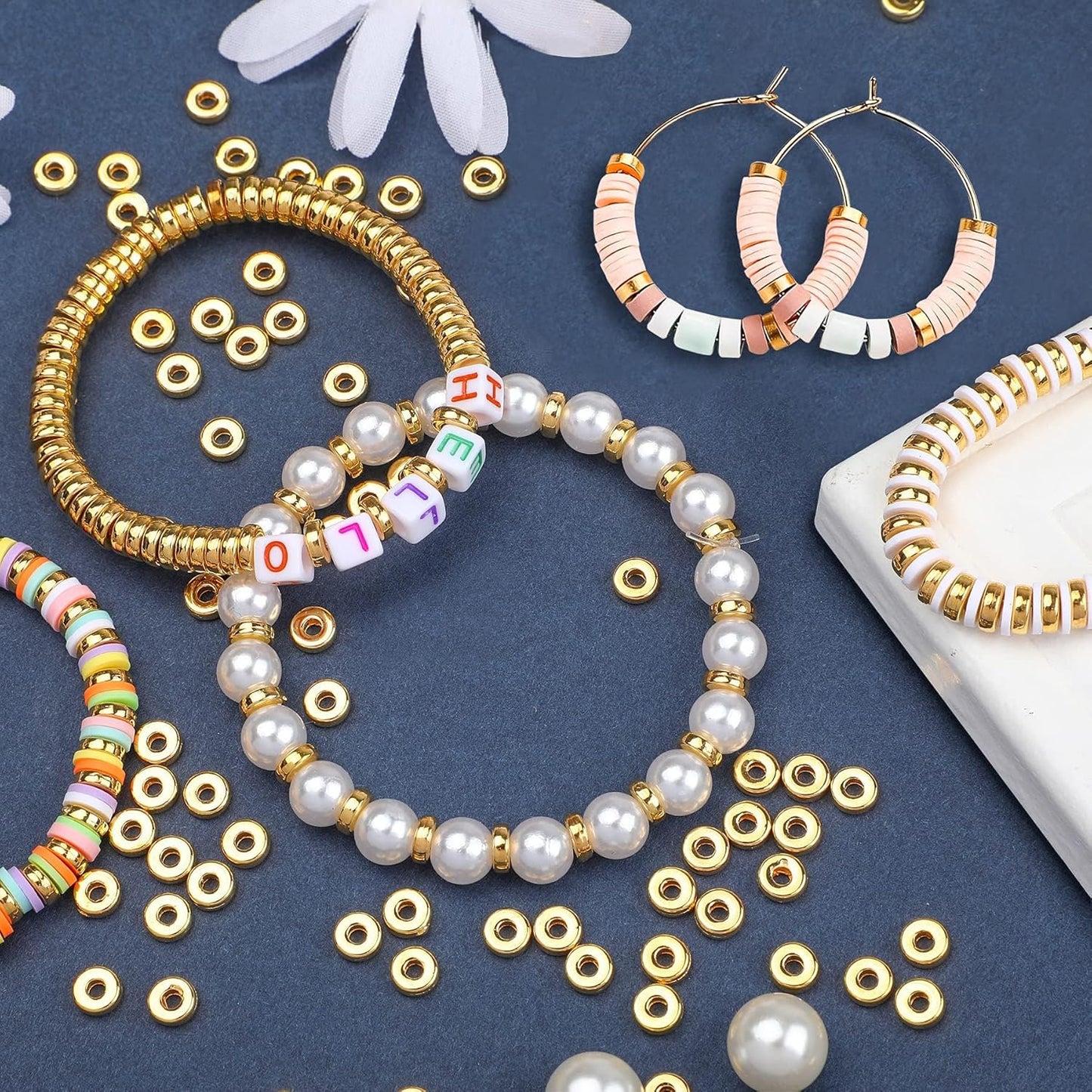 1500pcs 6mm Flat Round Spacer Beads Disc Loose Jewelry Making Beads for DIY Bracelet Necklace Earring Craft Supplies, Gold & Silver