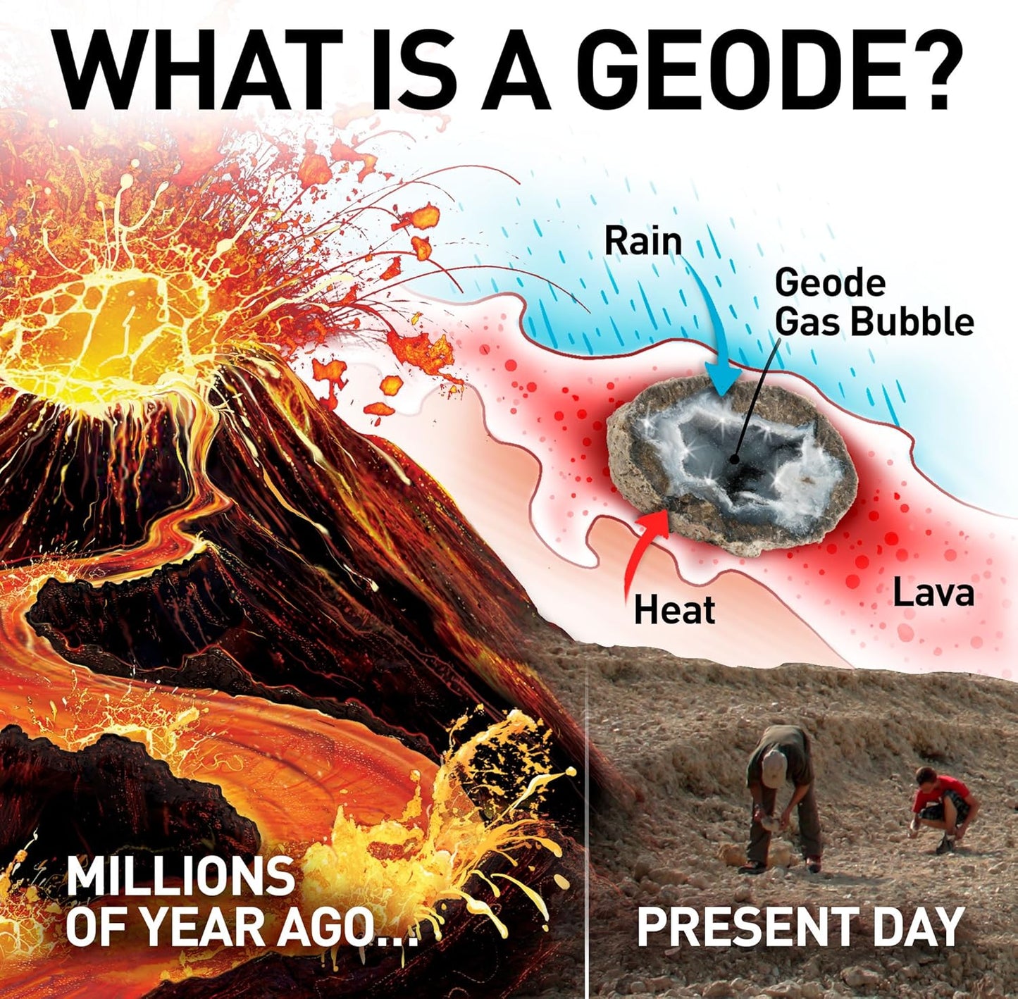 NATIONAL GEOGRAPHIC Break Open 2 Geodes Science Kit – Includes Goggles, Detailed Learning Guide and Display Stand - Great STEM Science gift for Mineralogy and Geology enthusiasts of any age