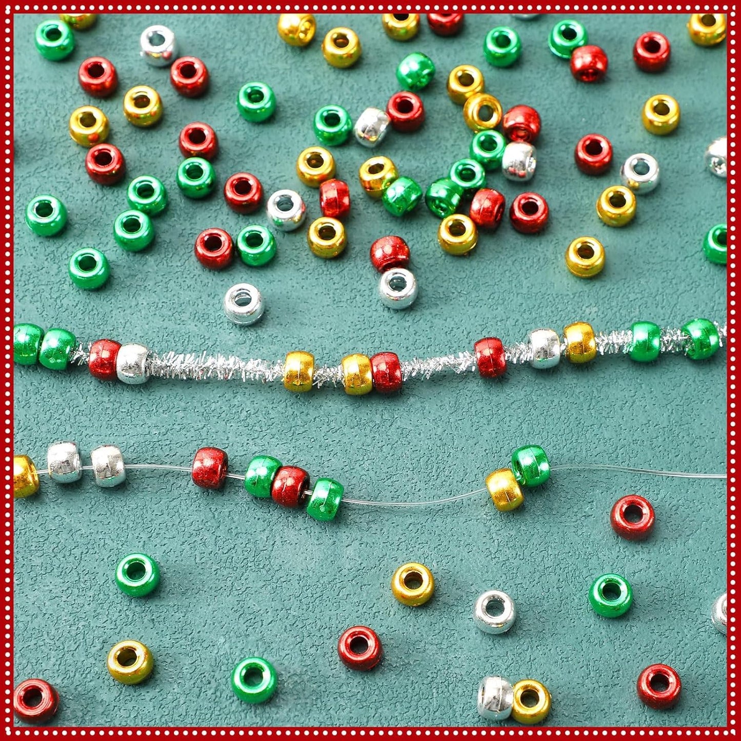 UPINS 1200Pcs Christmas Pony Beads Friendship Plastic Small Hair Beads Red Green White Pony Beads for Necklace Supplies (Christmas)