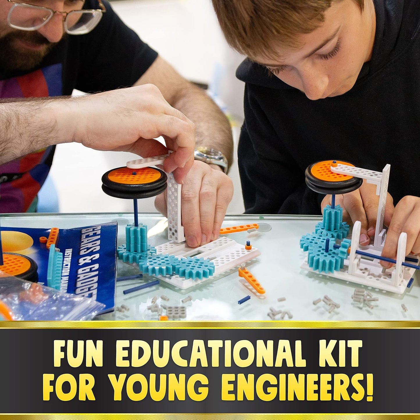 Gears & Gadgets 194pc Building Toys - Large & Small Robotic Projects - STEM Education for Kids 8-12 - Construction Kit - Engineering Activities Science
