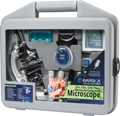 Barska AY12938 300x, 600x, 1200x Monocular Compound Microscope Explorer Kit for Students and Kids