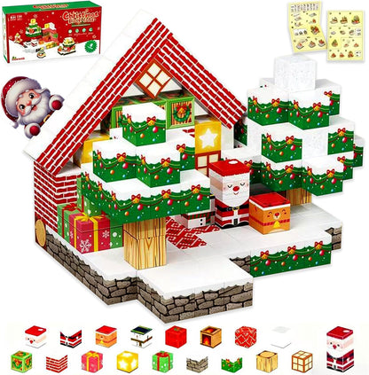 Magnetic Blocks,100 PCS Build Magnetic Santa Chimney Xmas Tree Gift World, STEM Construction Magnetic Cube for Boys Girls Age 3 4 5 6 7 8 9 10,Sensory Stacking Toy Christmas Birthday Gifts for Kids