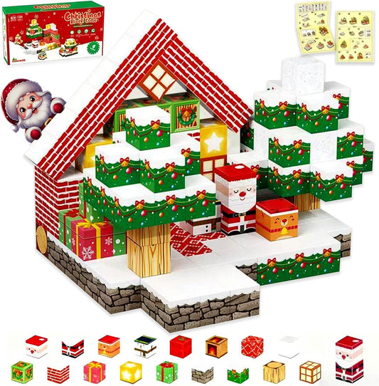 Magnetic Blocks,100 PCS Build Magnetic Santa Chimney Xmas Tree Gift World, STEM Construction Magnetic Cube for Boys Girls Age 3 4 5 6 7 8 9 10,Sensory Stacking Toy Christmas Birthday Gifts for Kids