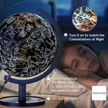 Interactive 10" Globe for Children with Stand (DIY) - App-Compatible, 400 Wonders, 1000+ Facts, LED Constellations, STEM Globe, World Lamp & Earth Decor