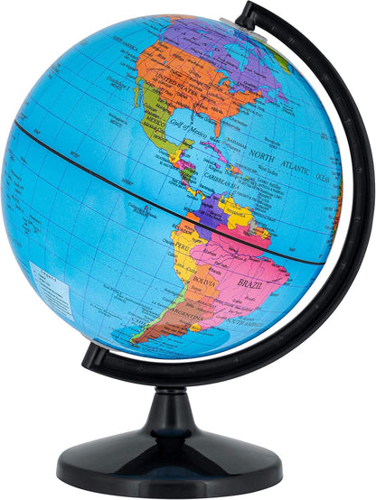 TCP Global 6" Blue Ocean World Globe with Black Base - Compact Mini Political Globe, Vertical Axis Rotation - Fun, Educational, Learn Earth Geography - School, Home Office, Shelf Desktop Display