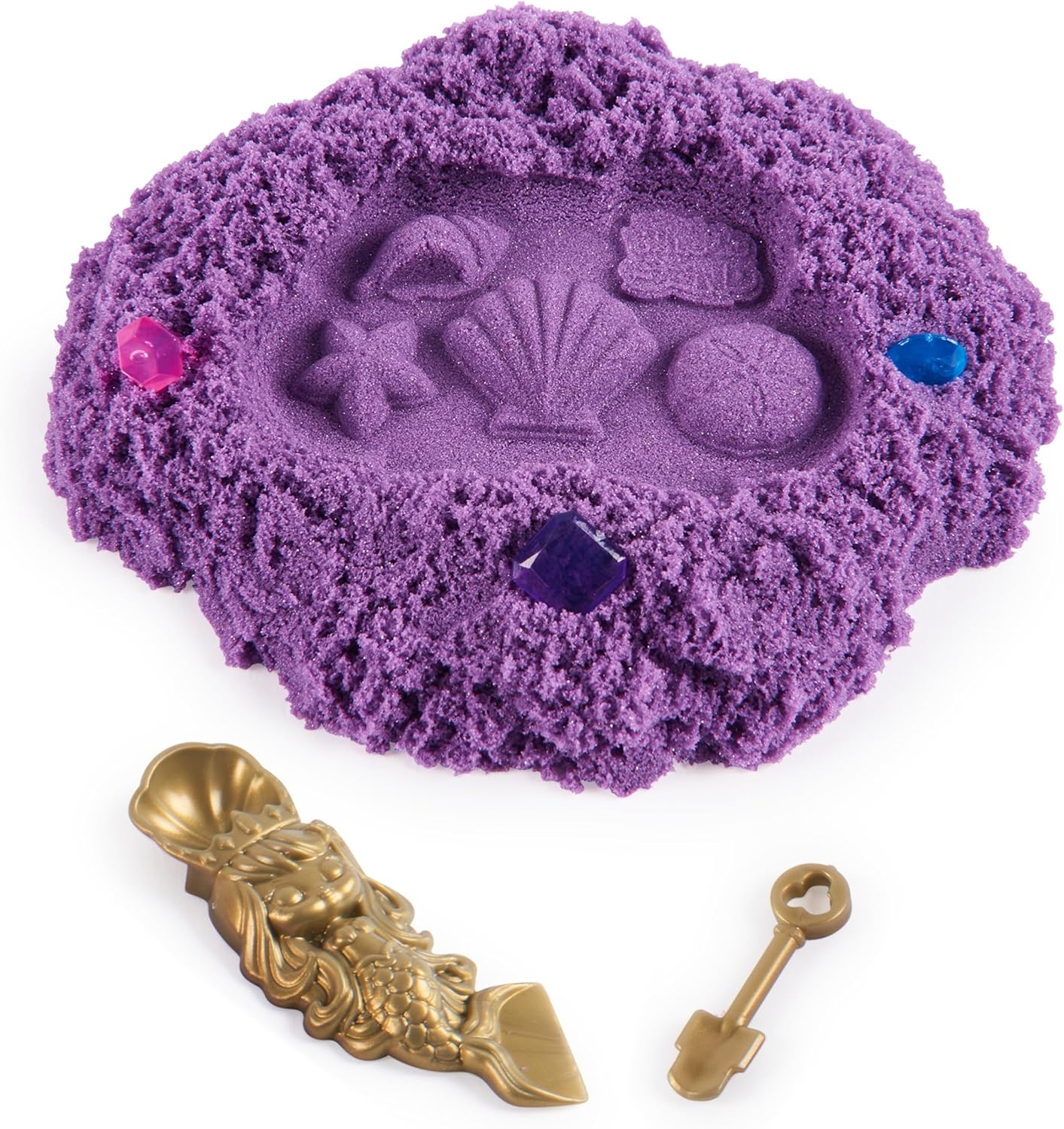 Kinetic Sand Mini Mermaid Lock, 170 g, Magic Sand, Purple Sand, 1 Cutter, 2 Accessories and 3 Gems, Toy for Children and Girls 3 Years