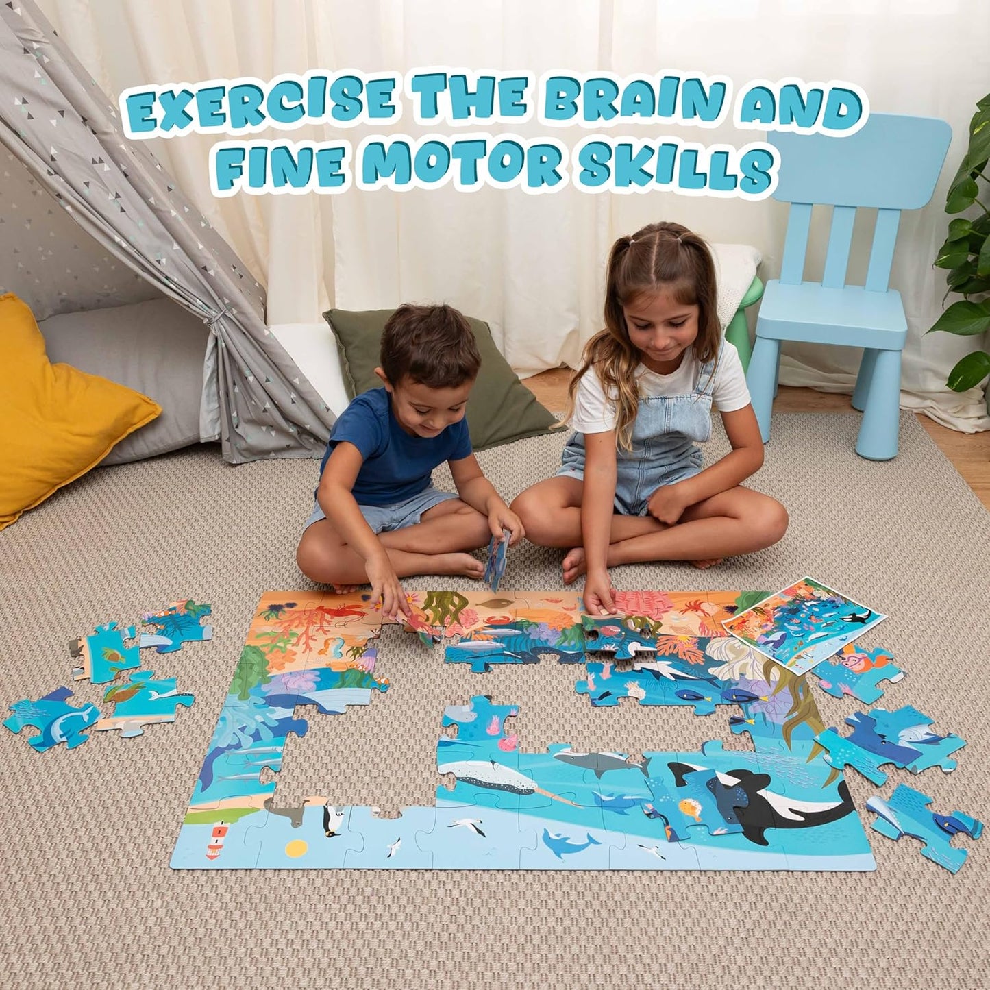 BONNYCO Giant Floor Puzzles for Kids of Jungle Animals with 48 Large Pieces. Safari Jumbo Puzzle 36.2 x 24.4 in, Gifts for Boys and Girls, Educational Kids Toys Ages 2-8